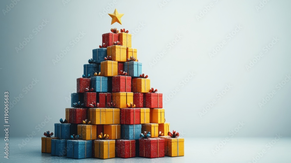 Poster christmas tree made of colorful boxes on white background 3d rendering