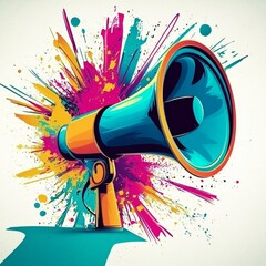 Bold and colorful megaphone artwork featuring an engaging scenery.