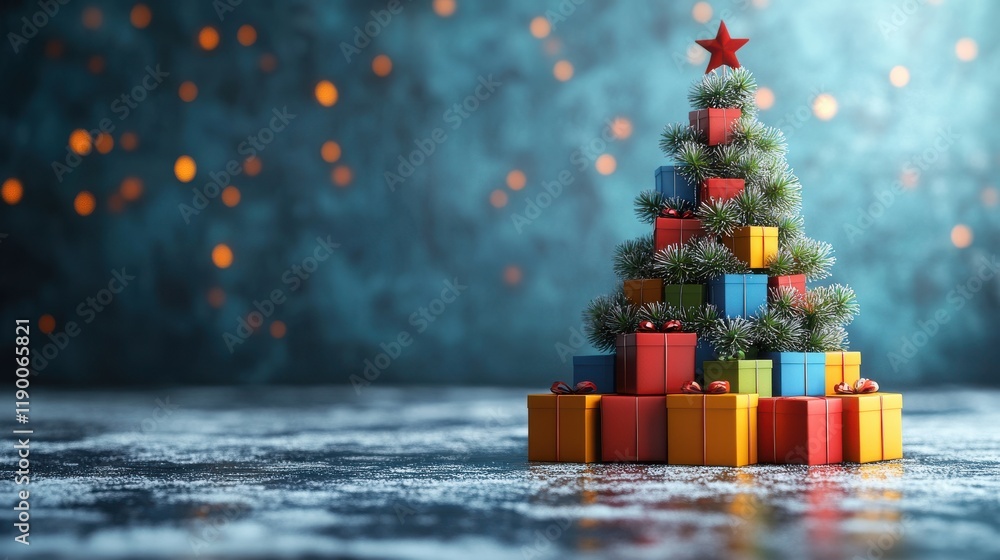 Poster christmas tree made of colorful boxes on white background 3d rendering
