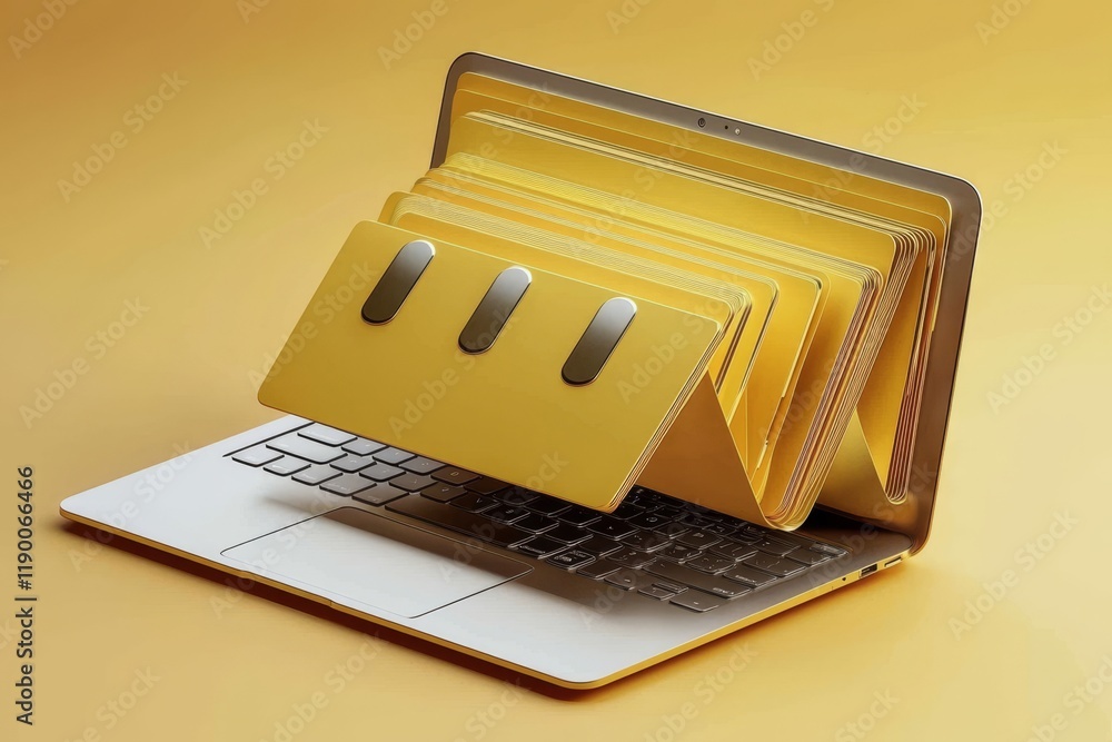 Poster a laptop screen displaying a file folder against a vibrant yellow background.