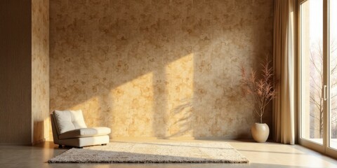 Sunlit Interior Design Featuring a Modern Cream Lounge Chair and Neutral Color Palette