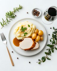 Delicious Comfort Food Plate with Mashed Potatoes and Chicken Slice