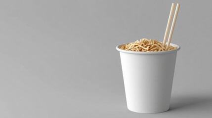 Blank noodle cup with chopstick on white background