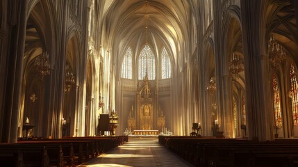 Fototapeta premium Sunlit Cathedral Interior Grandeur