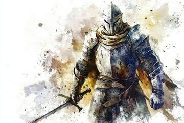 Depiction of a medieval knight against a white backdrop.