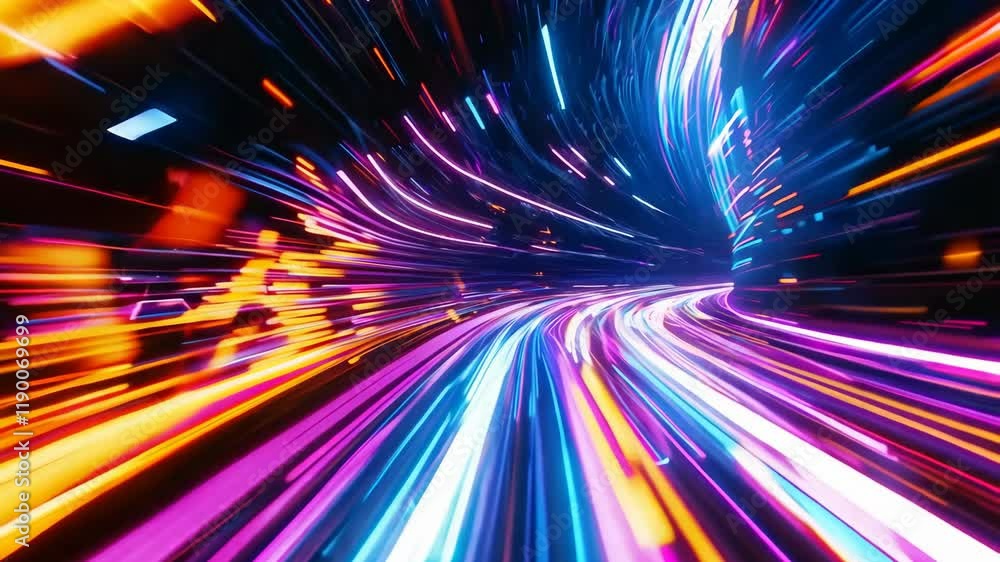 Aufkleber vibrant neon light trails creating dynamic futuristic motion in abstract scene