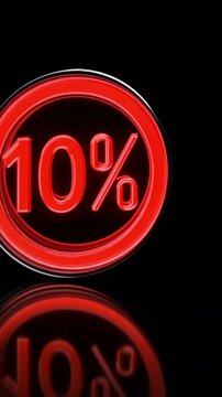 Bright red percentage sign reflects on a dark surface showcasing a discount or promotion