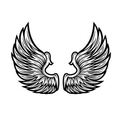 Wings in tattoo style isolated on white background. Design element for poster, t shit, card, emblem, sign, badge. Vector illustration
