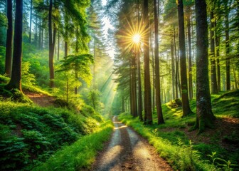 Obraz premium Austrian forest trails unveil lush green panoramas; perfect for off-road photography adventures.