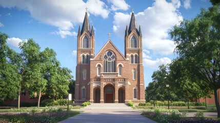 Fototapeta premium Brick church on a sunny day