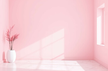 pink room corner empty interior with a modern wall, floor, and art wallpaper,