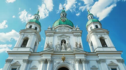 Fototapeta premium Grand church facade under blue sky