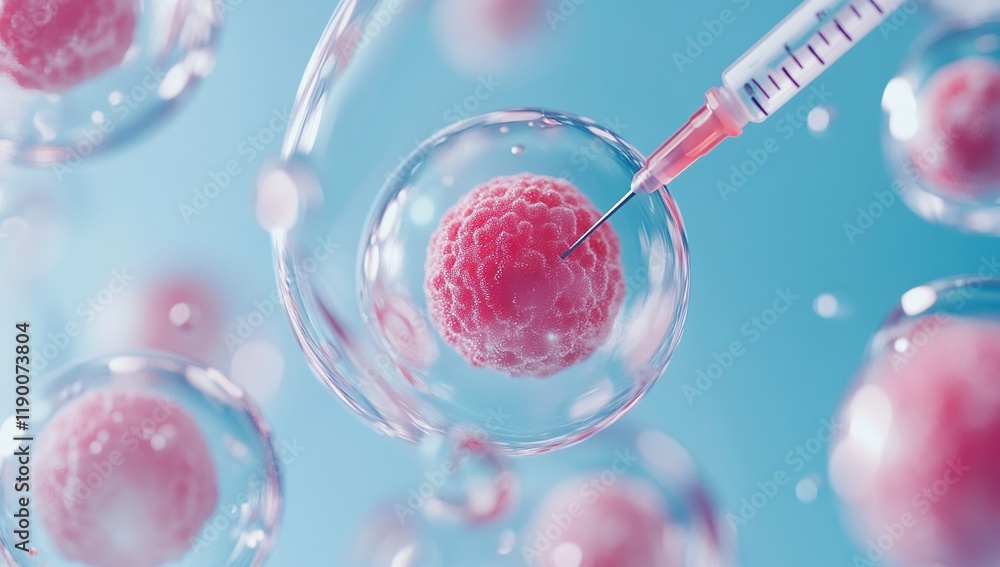 Aufkleber microscopic cellular injection: observing precise genetic modification in a lab setting. revolutiona