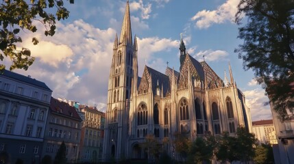 Obraz premium Gothic church under a cloudy sky