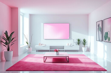pink room corner empty interior with a modern wall, floor, and art wallpaper