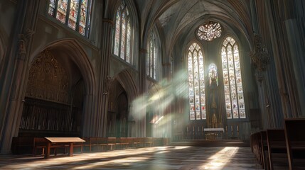 Fototapeta premium Sunbeams in a Gothic cathedral