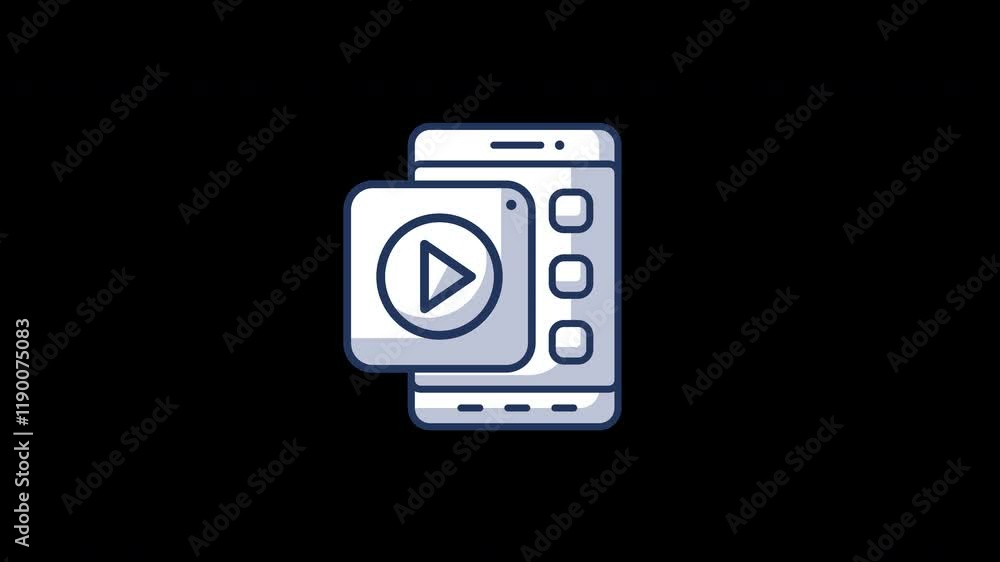 Poster illustration of a mobile device displaying a video play button in a minimalist design.