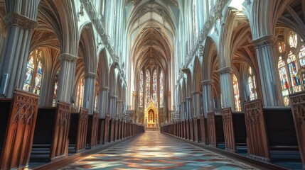 Fototapeta premium Grand cathedral interior, serene light