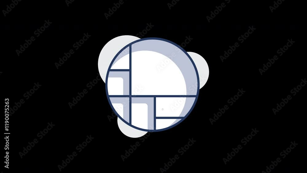 Poster abstract design featuring geometric shapes and a circular layout.