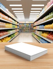 Blank Paper Stack in Supermarket Aisle