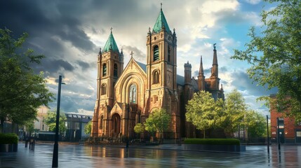 Fototapeta premium Grand church under dramatic sky