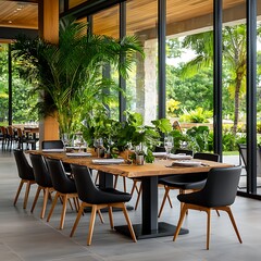 Fototapeta premium Elegant and Luxurious Dining Area with Natural Light and Plants