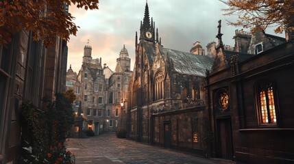 Fototapeta premium Historic stone buildings at sunset