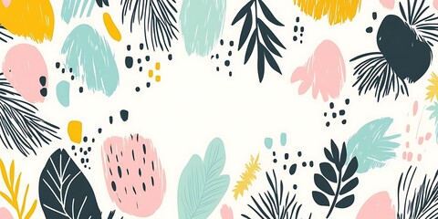 Obraz premium Abstract floral frame, pastel colors, leaves, background design