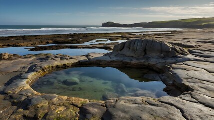 Obraz premium A solitary rock pool on a coastal shore at low tide