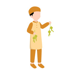 Muslim Kid Holding Ketupat for Eid Celebration