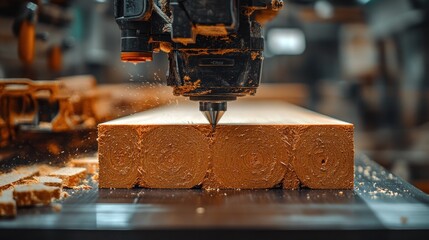 CNC router carving intricate patterns into a wooden plank.