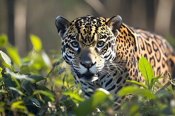 Obraz premium Majestic Jaguar in Lush Green Jungle