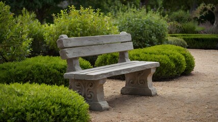 Fototapeta premium A single stone bench in a quiet garden