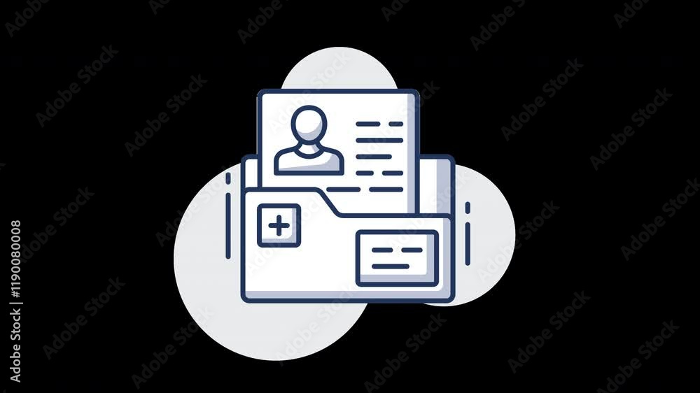Poster an illustration of a document folder with user profiles and information, representing data managemen