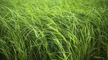 Blades of grass swaying in the wind on an open plain.
