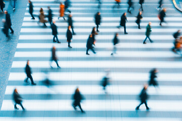 Obraz premium Walking People Blur in City of London Panoramic View of Busy Crosswalk and Vibrant Urban Lifestyle