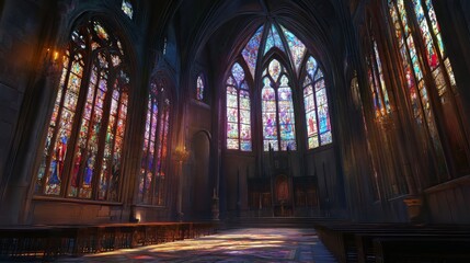 Obraz premium Stained glass church interior beauty