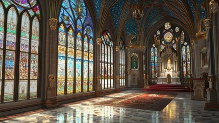 Sunlit Chapel with Stained Glass