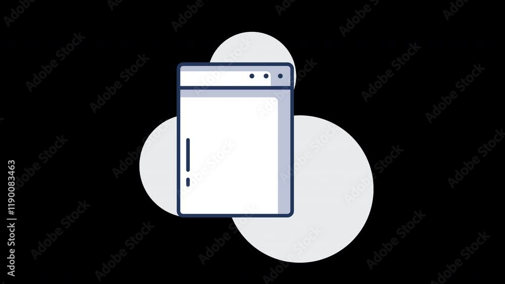 Poster a simple flat design of a computer window on a black background, featuring abstract shapes.