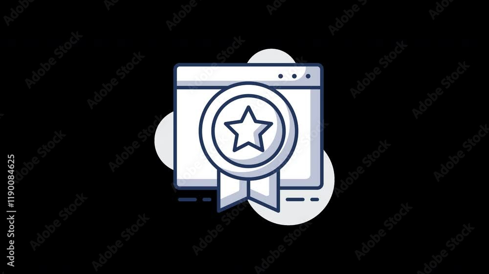 Poster a digital award badge representing quality on a computer browser with a star symbol.