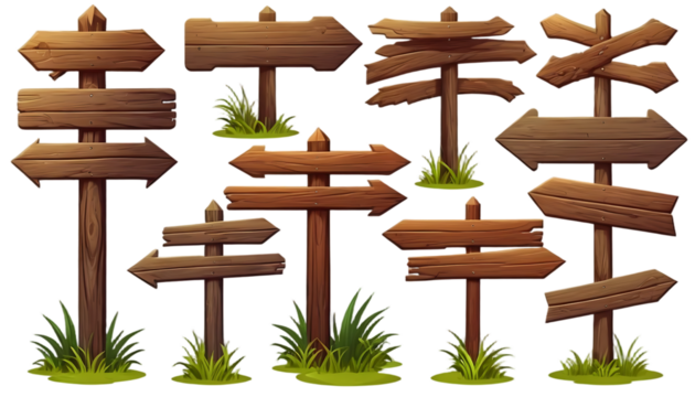 Rustic Wooden Signposts: A Collection of Weathered Arrows and Directional Indicators