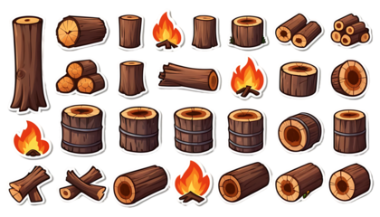 Cartoon Wooden Logs, Stumps, and Campfires: A Rustic Collection