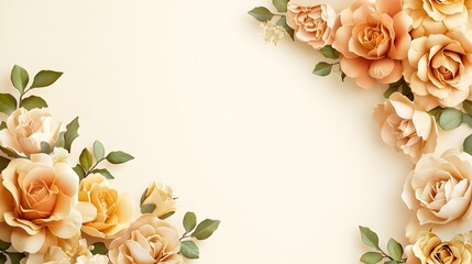 Elegant Beige Roses Floral Frame Wedding Invitation Background Cream Flowers