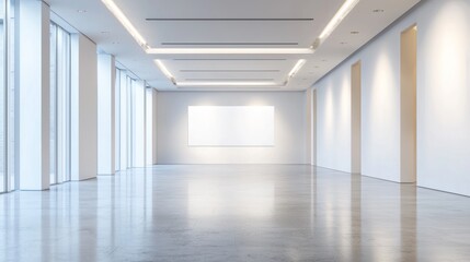 Fototapeta premium A vast, blank gallery wall in a brightly lit exhibition space.