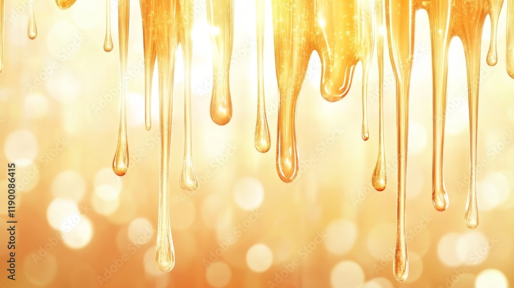 Poster Dripping Honey with Sparkling Bokeh Background and Warm Glow