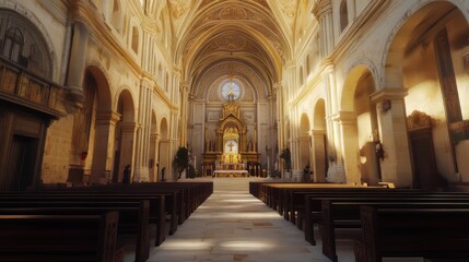 Fototapeta premium Sunlit interior of a grand cathedral