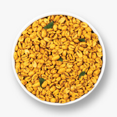 Masala peanut namkeen, congress masala, spiced peanuts in ceramic bowl