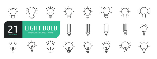 Set Of Light Bulb Line Icons.