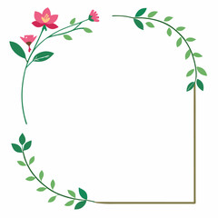 Fototapeta premium Elegant Floral Border Frame with Pink Flowers and Green Leaves for Business use