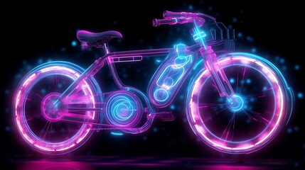 Fototapeta premium Neon Bicycle Futuristic Design Glowing Wheels